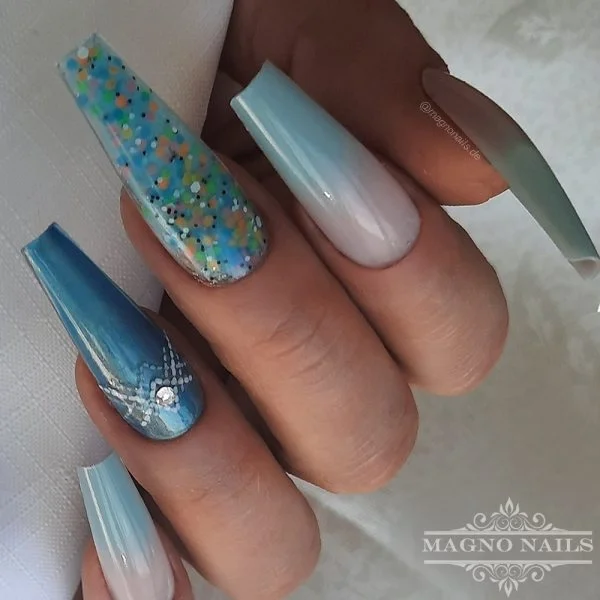 Ombré Nails Mint Pailetten Sommernägel Nageldesign Ideen Sommer Nägel Sommer Nagelgel